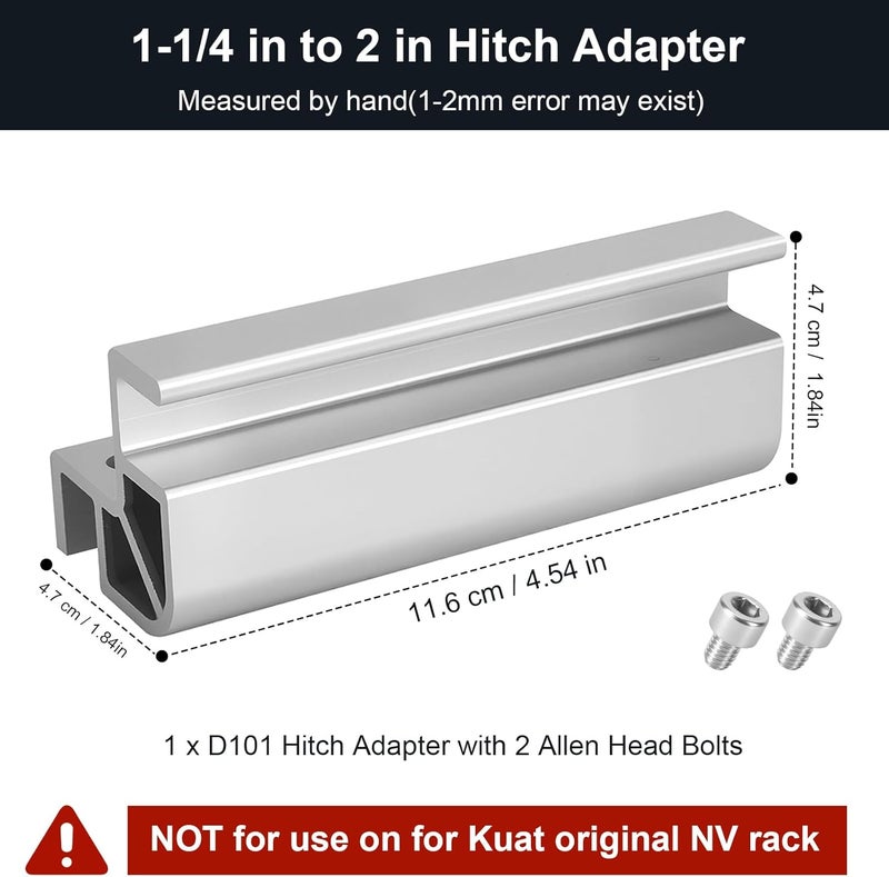 HEBRAR 1.25 to 2 inch Hitch Adapter for Kuat Hitch Adapter Riser, D101 Bike Rack Hitch Adapter Replacement for Kuat Bike Rack Parts Compatible with Kuat Sherpa 2.0, NV 2.0, NV Base 2.0, Alpha, Beta Racks - Image 2